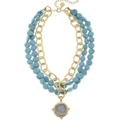 American Indian Head Multi-Strand Turquoise Necklace