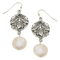 Bee Intaglio + Pearl Drop Earrings