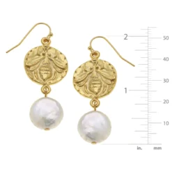 Bee Intaglio + Pearl Drop Earrings