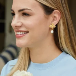 Bee + Pearl Drop Earrings