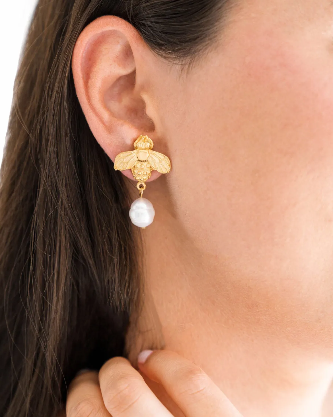Bee + Pearl Drop Earrings
