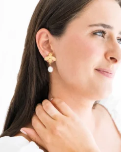 Bee + Pearl Drop Earrings