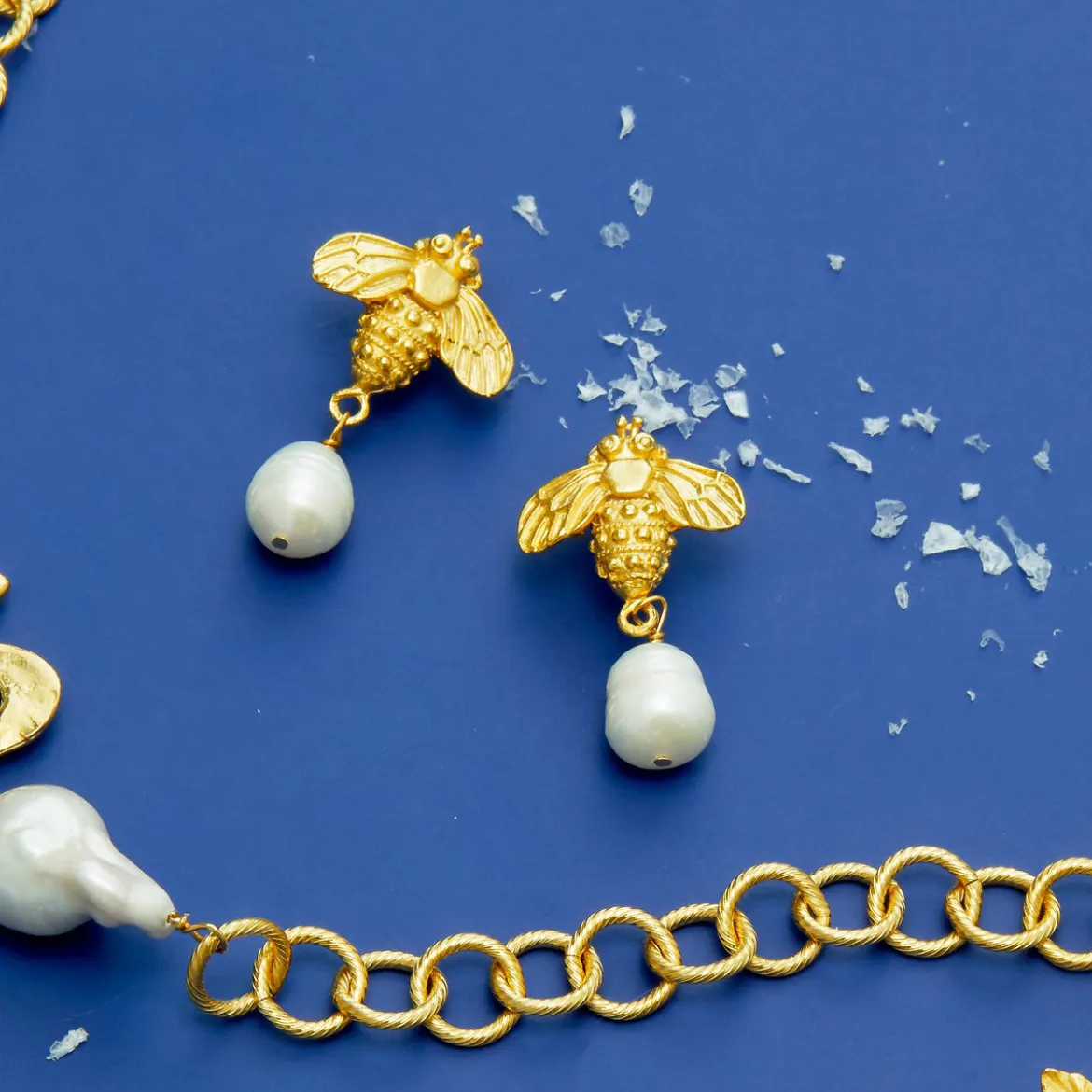 Bee + Pearl Drop Earrings