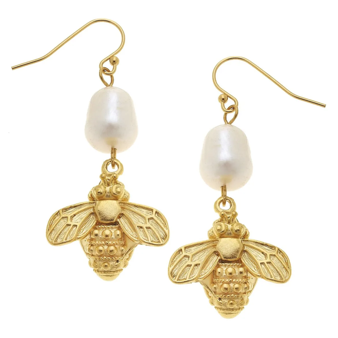 Bee + Pearl Wire Drop Earrings