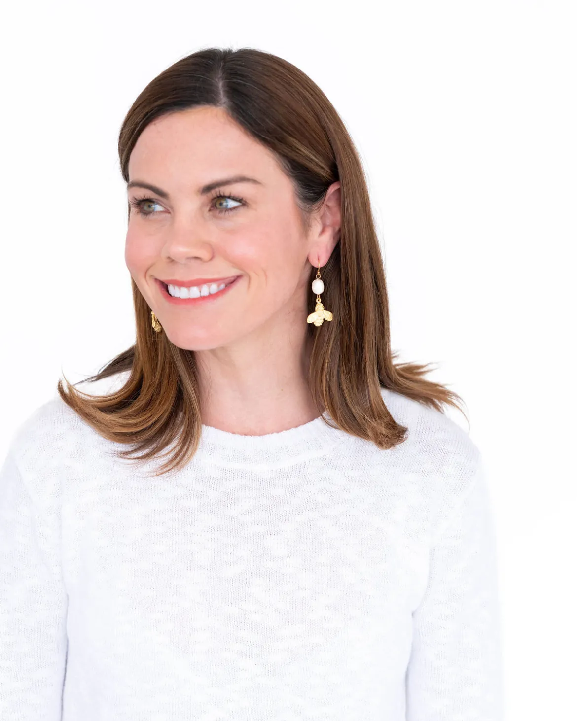 Bee + Pearl Wire Drop Earrings