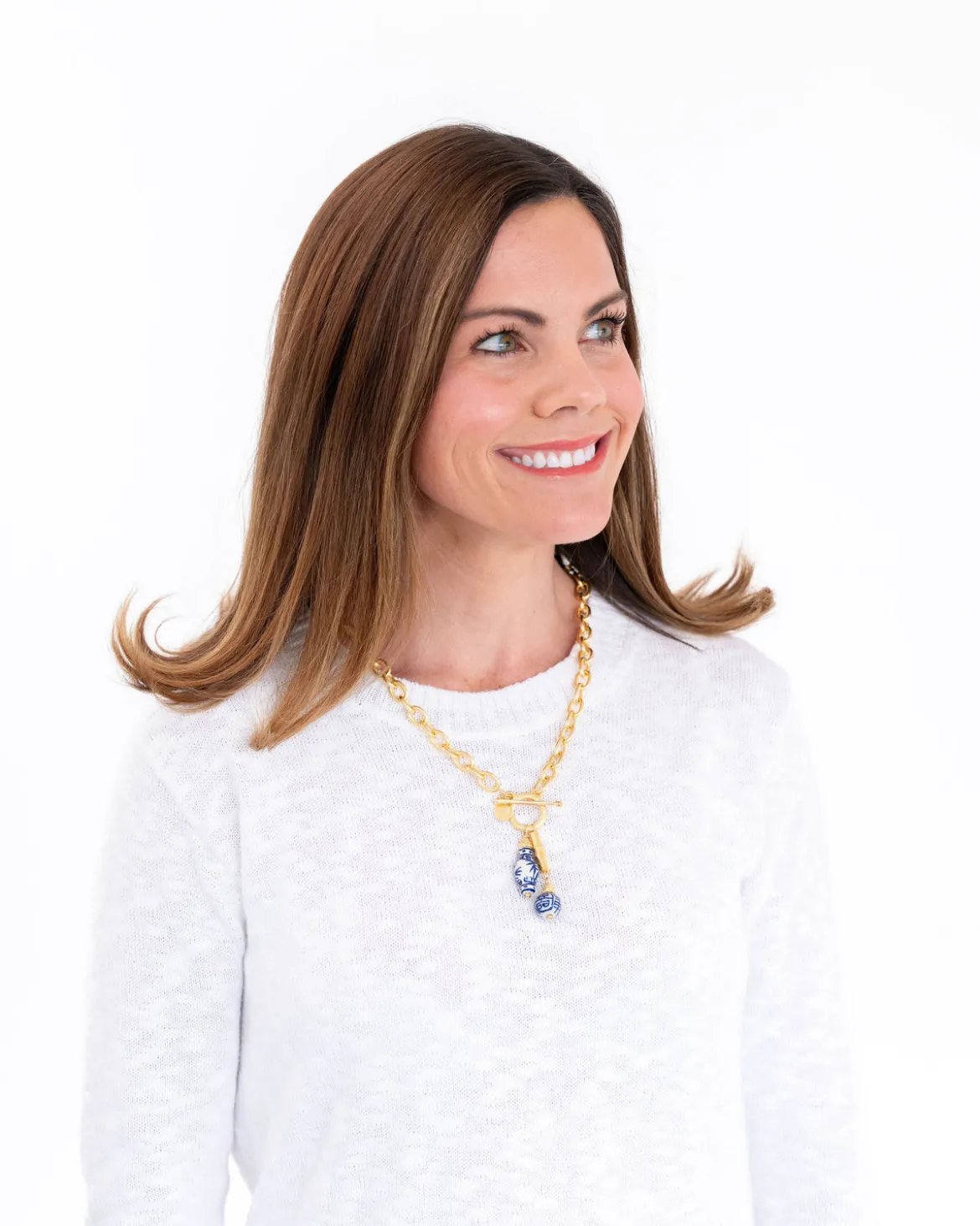 Blue & White Bamboo Toggle Necklace