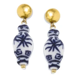 Blue & White Ginger Jar Drop Earrings