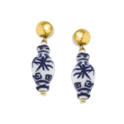 Blue & White Ginger Jar Drop Earrings