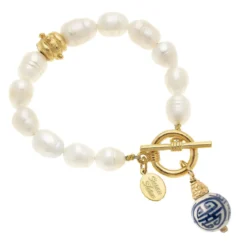 Blue & White Pearl Bracelet