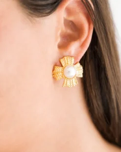 Braided Cross Pearl Studs