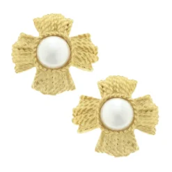 Braided Cross Pearl Studs