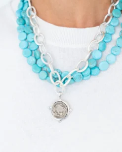 Buffalo Coin Multi-Strand Turquoise Necklace