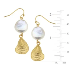 Coin Pearl Oyster Drop Earrings