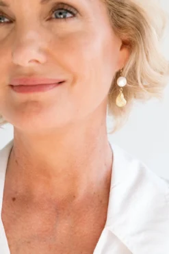 Coin Pearl Oyster Drop Earrings