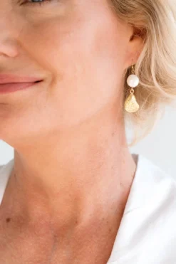 Coin Pearl Oyster Drop Earrings