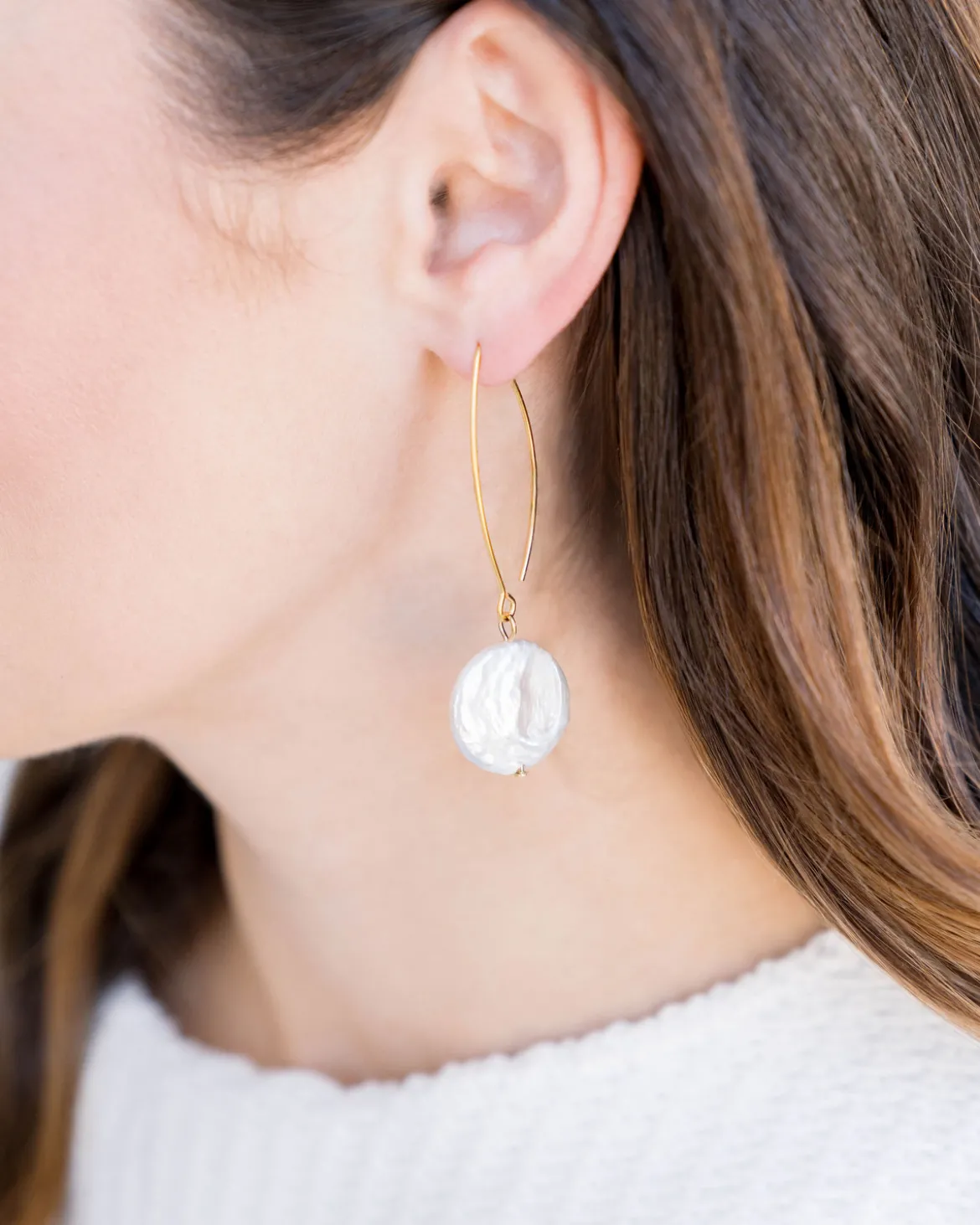 Coin Pearl Threader Earrings