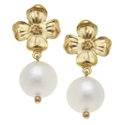 Dogwood Cotton Pearl Drop Earrings