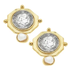 Dutch Coin and Pearl Studs