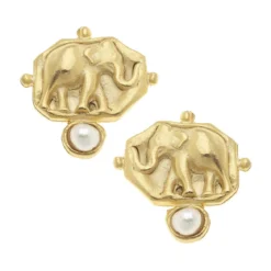 Elephant Intaglio Pearl Studs