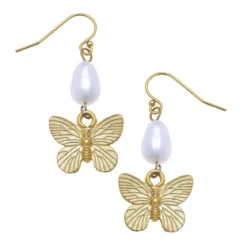 Gold Butterfly + Pearl Tier Earrings
