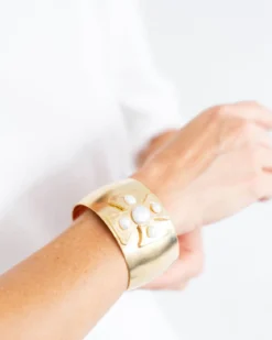 Gold + Pearl Maltese Cross cuff