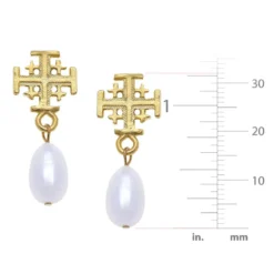 Jerusalem Cross Drop Pearl Earrings