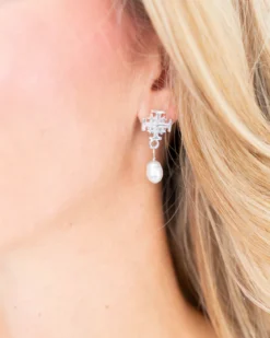 Jerusalem Cross Drop Pearl Earrings