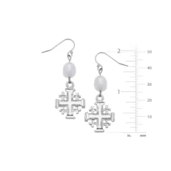 Jerusalem Cross Pearl Drop Earrings