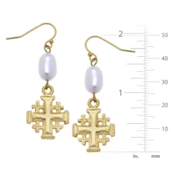 Jerusalem Cross Pearl Drop Earrings
