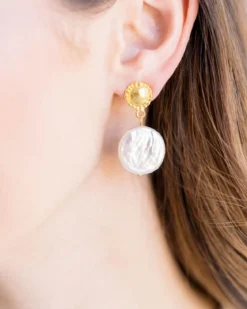 Large Coin Pearl Drop Earrings