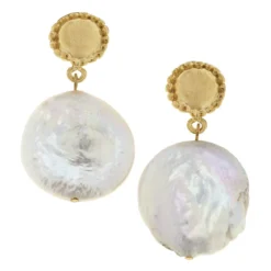 Large Coin Pearl Drop Earrings