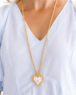 Long Mother of Pearl Heart Necklace