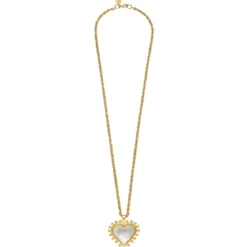 Long Mother of Pearl Heart Necklace