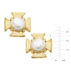 Maltese Cross Pearl Studs