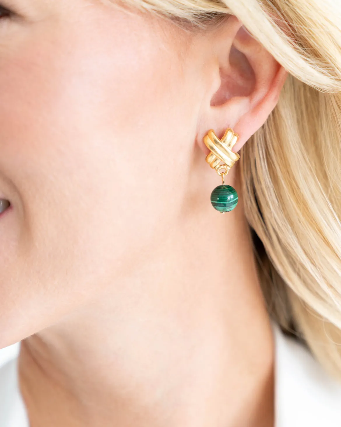 Mini X Malachite Drop Studs