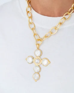 Mixed Metal Coin Cross Necklace