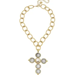 Mixed Metal Coin Cross Necklace