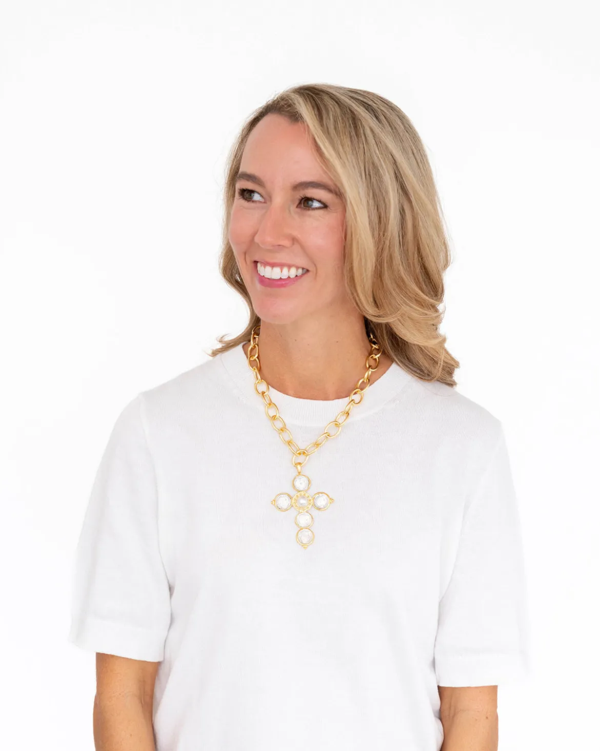 Mixed Metal Coin Cross Necklace