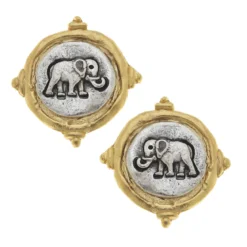 Mixed Metal Elephant Intaglio Studs