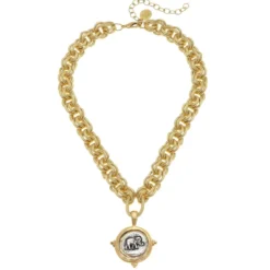 Mixed Metal Elephant Intaglio Necklace