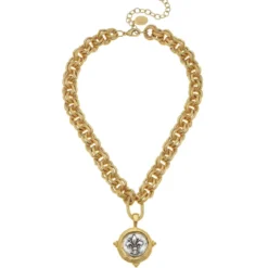 Mixed Metal Fleur-De-Lis Intaglio Necklace
