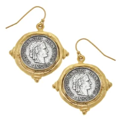 Mixed Metal French Franc Coin Earrings