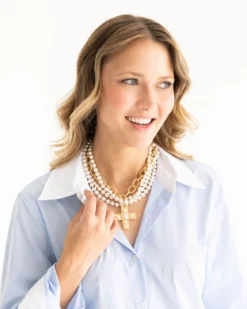 Pearl Cross Multi-Strand Necklace