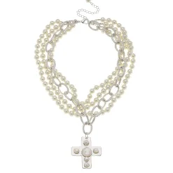 Pearl Cross Multi-Strand Necklace