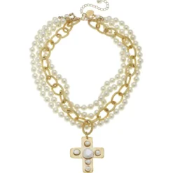Pearl Cross Multi-Strand Necklace