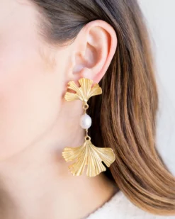 Pearl Ginkgo Earrings