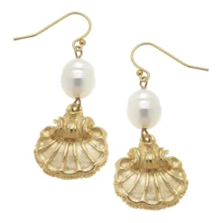 Pearl + Scallop Drop Earrings