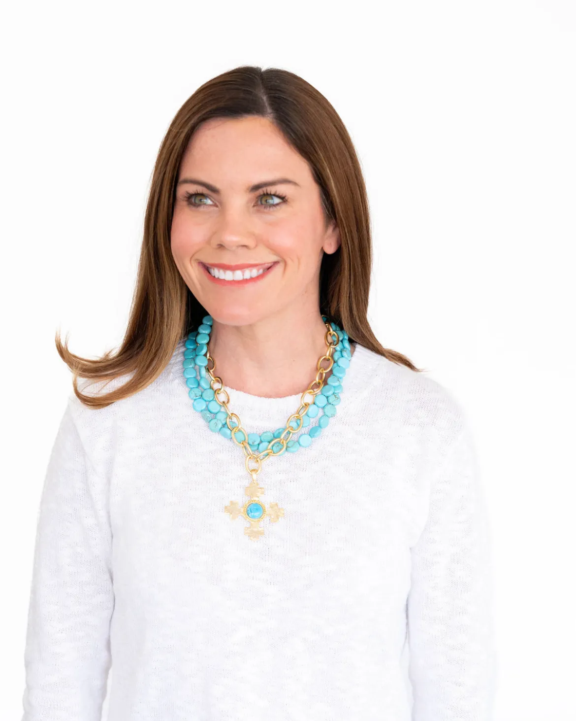 Quad Cross on Multi-Strand Turquoise Necklace