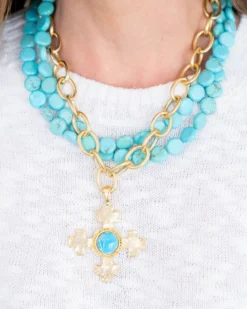 Quad Cross on Multi-Strand Turquoise Necklace