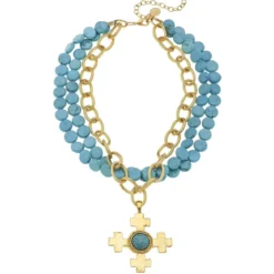 Quad Cross on Multi-Strand Turquoise Necklace